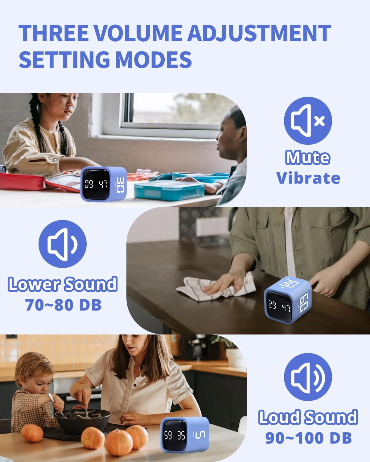 Productivity Timer Flip Gravity Sensor Cube Timer Countdown & Countup,Mute & Vibrate & Sound,5/10/30/60min & Custom Timing, Perfect for ADHD,Work,Learning,Kitchen Cooking