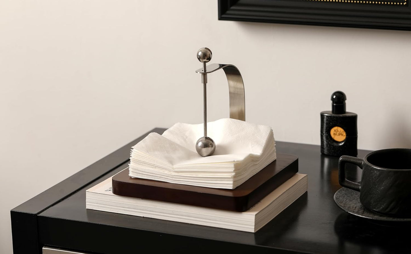Napkin Holder, Wood Square for Table Dispenser with Weighted Arm, Perfect for Kitchen, Office, Restaurant,Home Décor, Cafe, Warming Gift