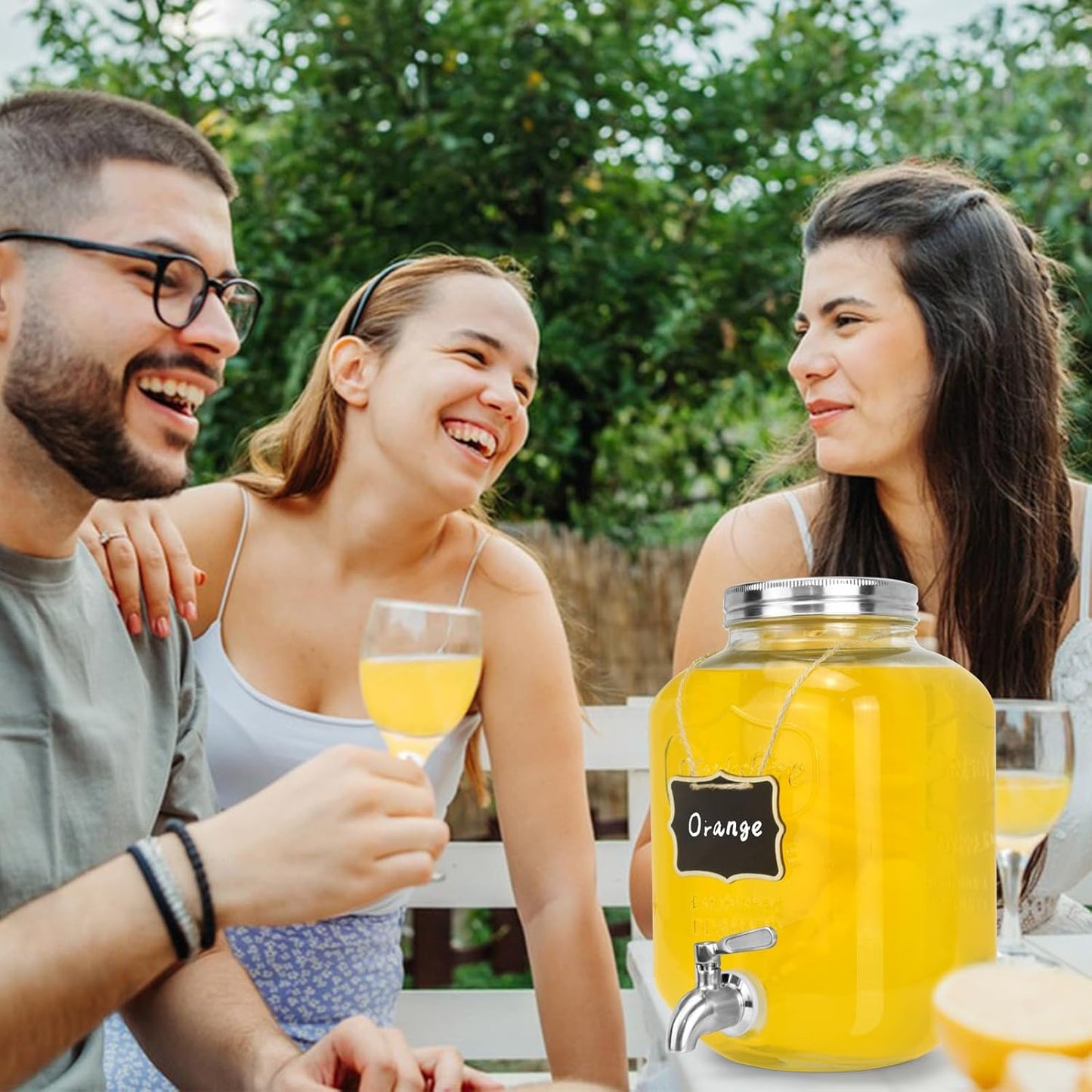 DD&HAPP Glass Beverage Dispenser With Stainless Steel Spigot,1.2 Gallon Mason Jar Drink Dispenser,Sun Tea,Lemonade & Juice Dispenser for Parties, Weddings & Events.Leak-Proof, Infuser Included.