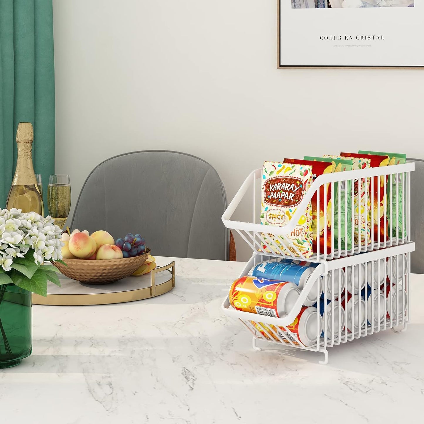 GILLAS 8 Pack Stackable Soda Can Organizer for Refrigerator, Can Holder Dispenser, Canned Food Storage Rack for Fridge, Kitchen, Countertops, Cabinets, White