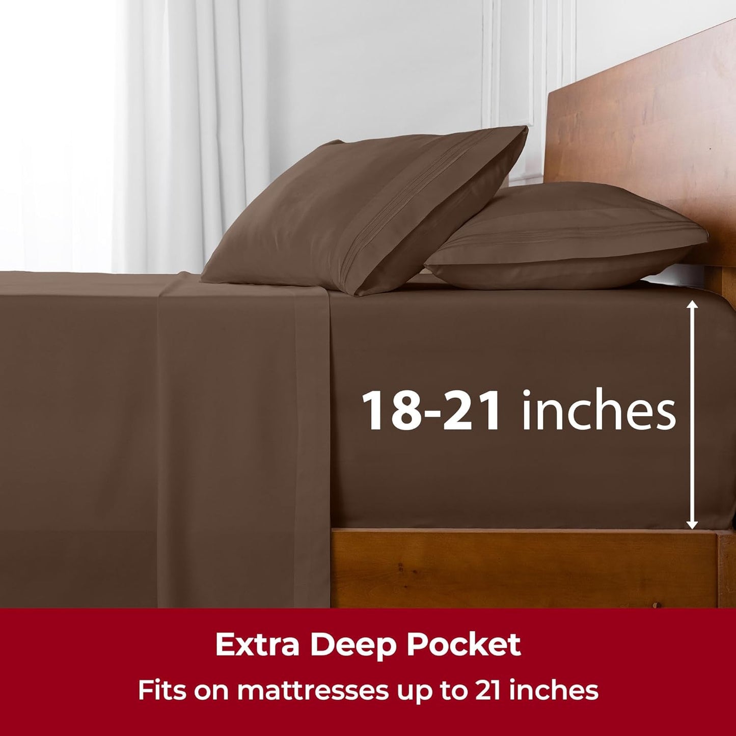 Mellanni Extra Deep California King Sheets - 4 PC Iconic Collection Bedding - Hotel Luxury, Ultra Soft, Cooling Bed Sheets - Wrinkle, Fade, Stain Resistant (Cal King, Brown)