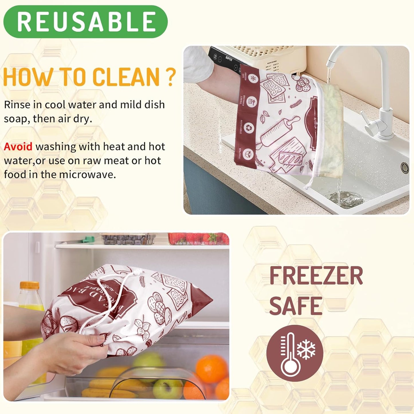 2-Pack Beeswax Bread Bags for Homemade Bread,Reusable Sourdough Storage Bags with Premium Beeswax Coating for Loafs Baguette Fresh Keeping,Great Baking Essentials and Gifts for Families & Friends.