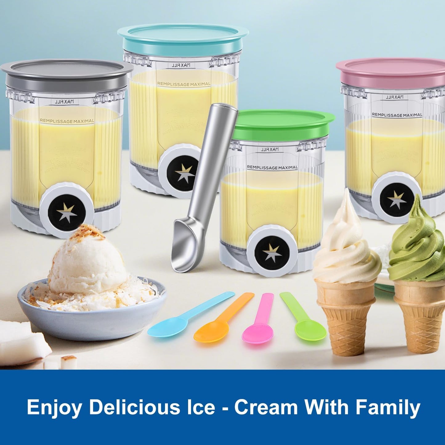 Creami Pints and Lids for Ninja Swirl, 4 pack Creamy Icecream Containers Cups Jars Tubs Canisters Smoothie Pot Compatible with NC700 Series Creamer Ice Cream Cones Machine Soft Serve Maker Accessories