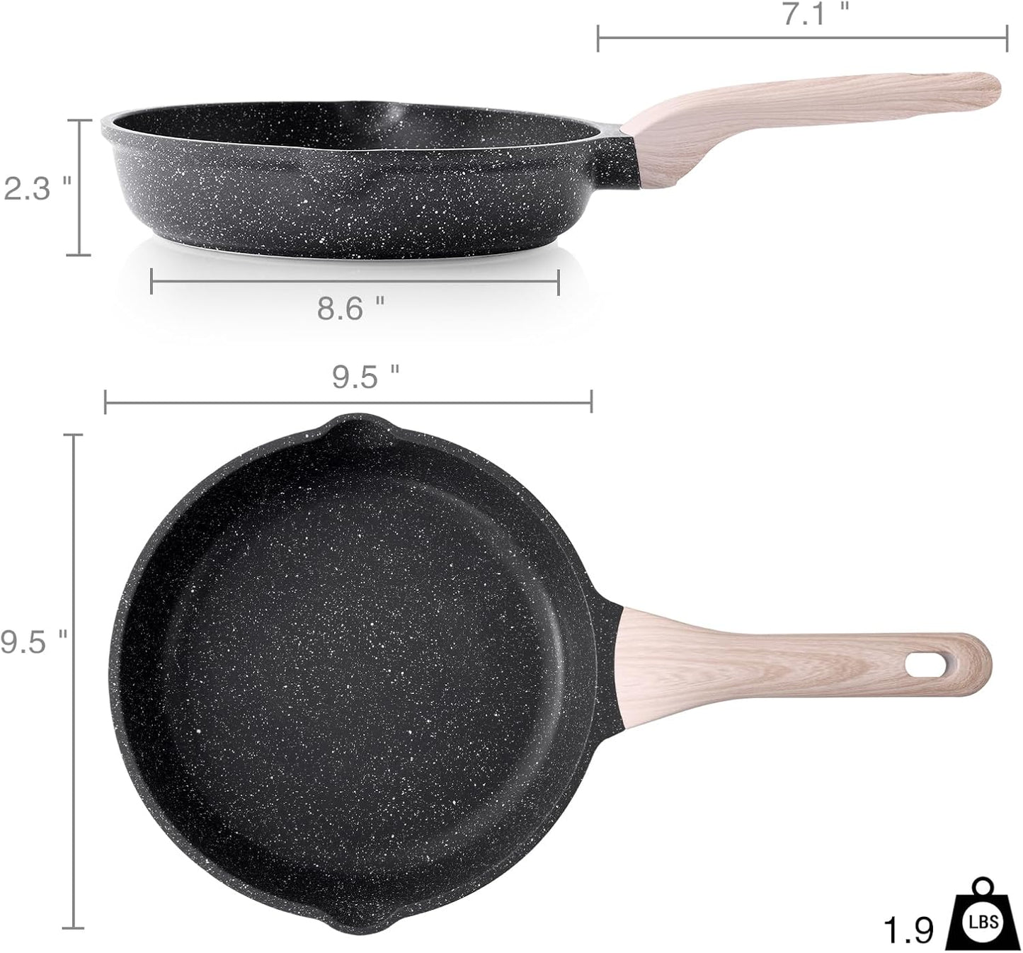 Nonstick Frying Pan Skillet, 9.5 Inch Granite Egg Omelet Pan, Healthy and Non Toxic, Induction Compatible, PFOA Free