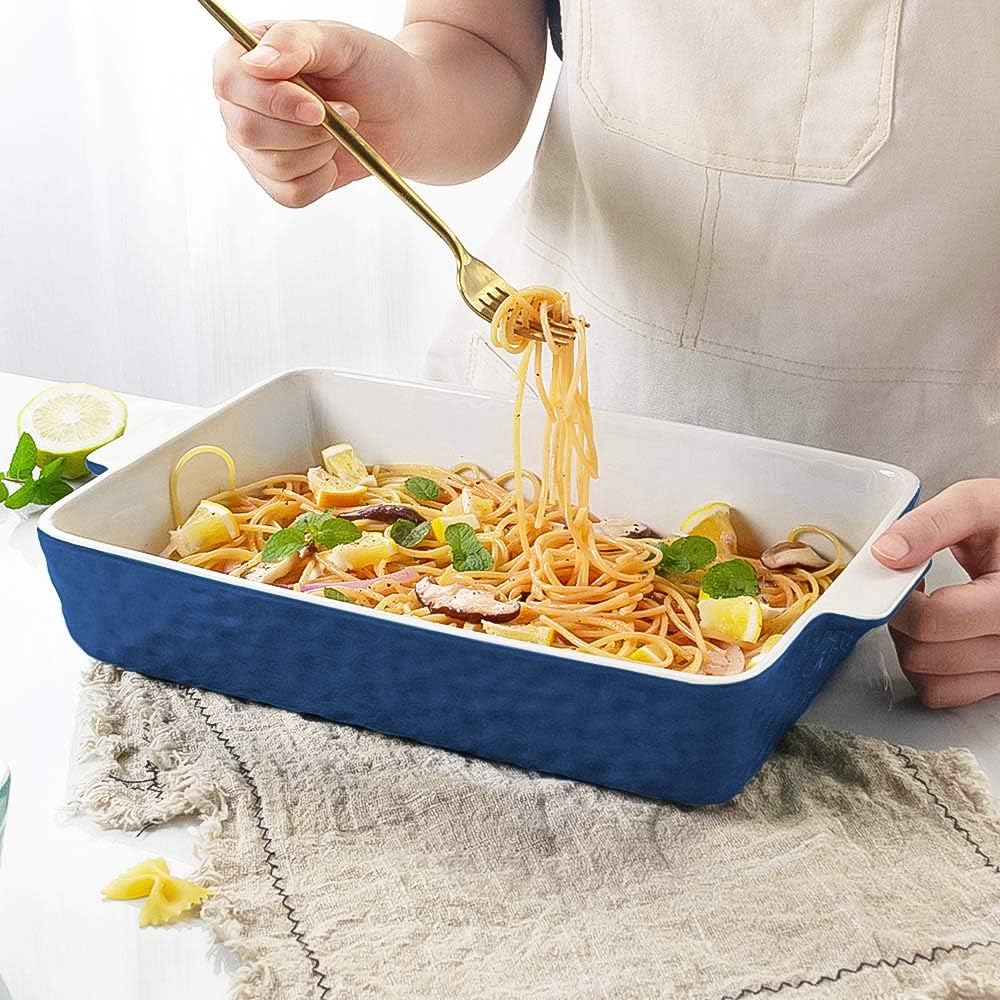 4 QT Baking Dish, Casserole Dishes for Oven, 9x13 Baking Pan with Handles, Lasagna Pan Deep, Ceramic Casserole Dish Oven Safe for Baking, Lasagna, Kitchen, Wedding Gift (Dark Blue)