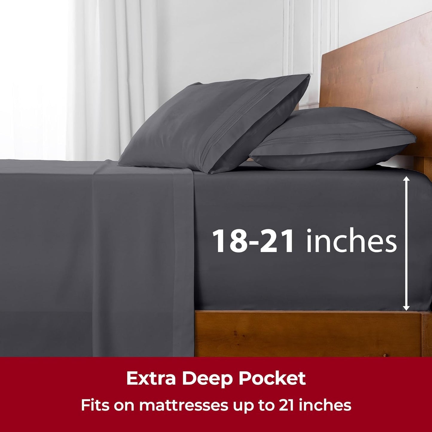 Mellanni Extra Deep California King Sheets - 4 PC Iconic Collection Bedding - Hotel Luxury, Ultra Soft, Cooling Bed Sheets - Wrinkle, Fade, Stain Resistant (Cal King, Gray)