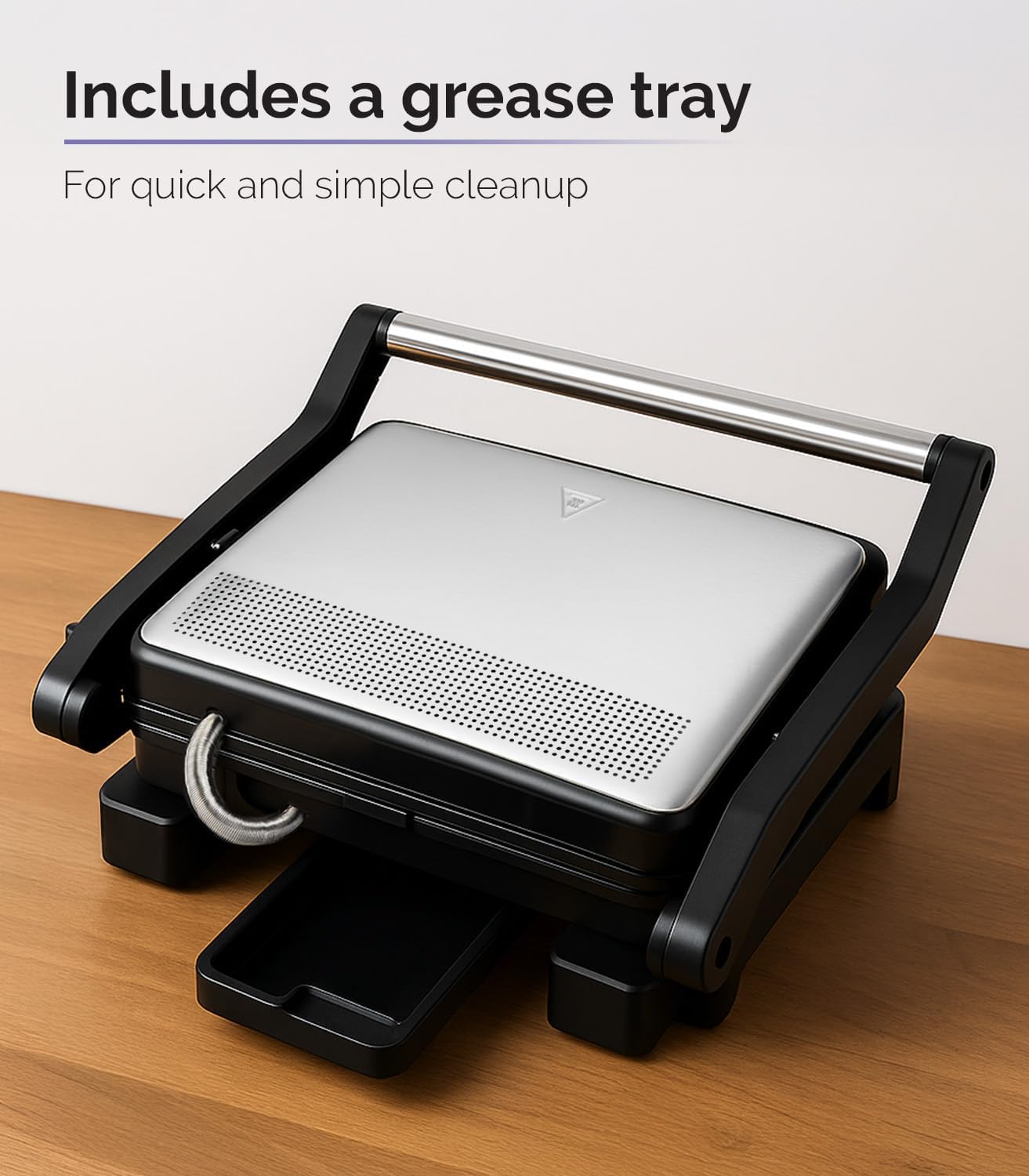 MOI Panini Press Grill & Sandwich Maker - 180° Dual-Plate Stainless Steel Grill Press for Paninis, Grilled Cheese, Burgers, Quesadillas, Breakfast, and More - 11 x 9 Inch Panini Maker with Drip Tray