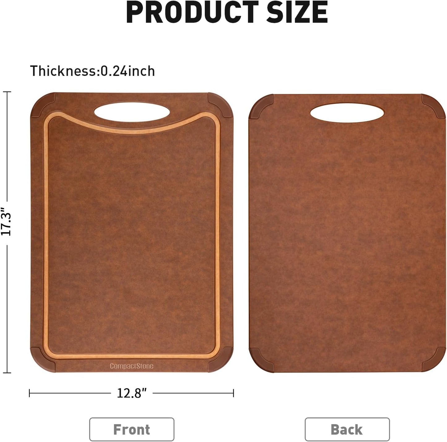 Cutting Board with Non-Slip Feet and Juice Groove for Kitchen, Wood Fiber Composite, 17.3-Inch by 12.8-Inch, Brown