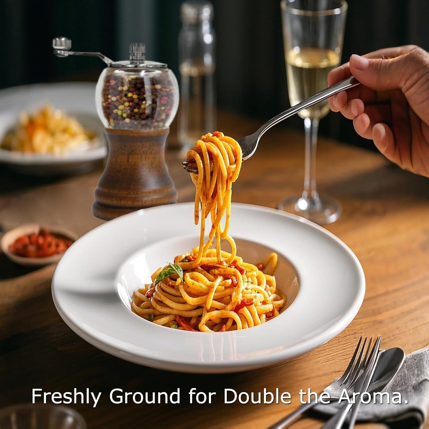 Pepper Mills Set Manual Pepper Grinder Set Classic Hand Shake American style 2pcs-5in, EP Acrylic Ceramic Core Grinding with Adjustable Coarse Mill, Fresh Ground Pepper Sea Salts Spices