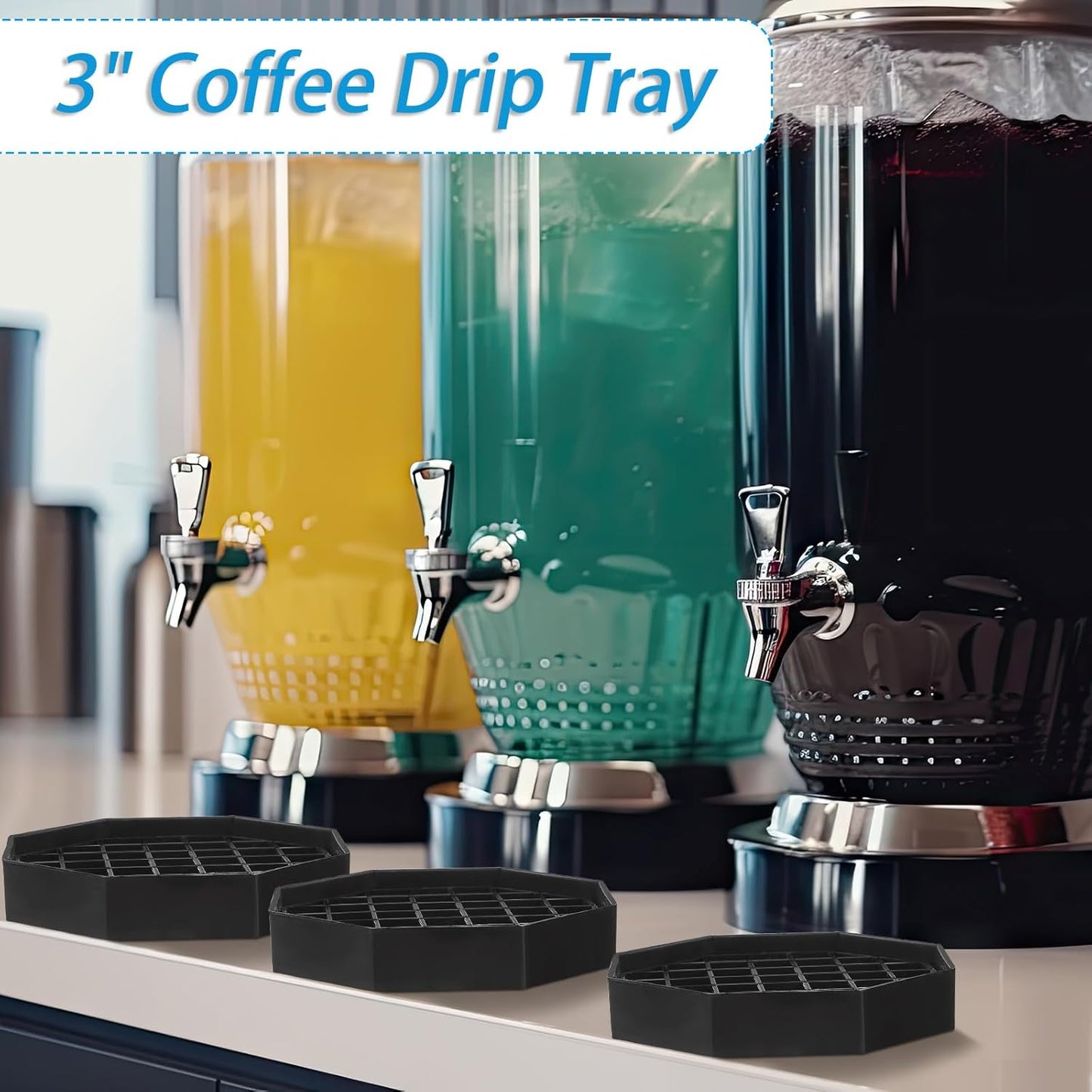 Suclain 8 Pcs 6 Inch Coffee Drip Tray Black Plastic Octagon Coffee Countertop Drip Coaster with Honeycomb Grid for Drink Tea Wine Beverage Dispenser