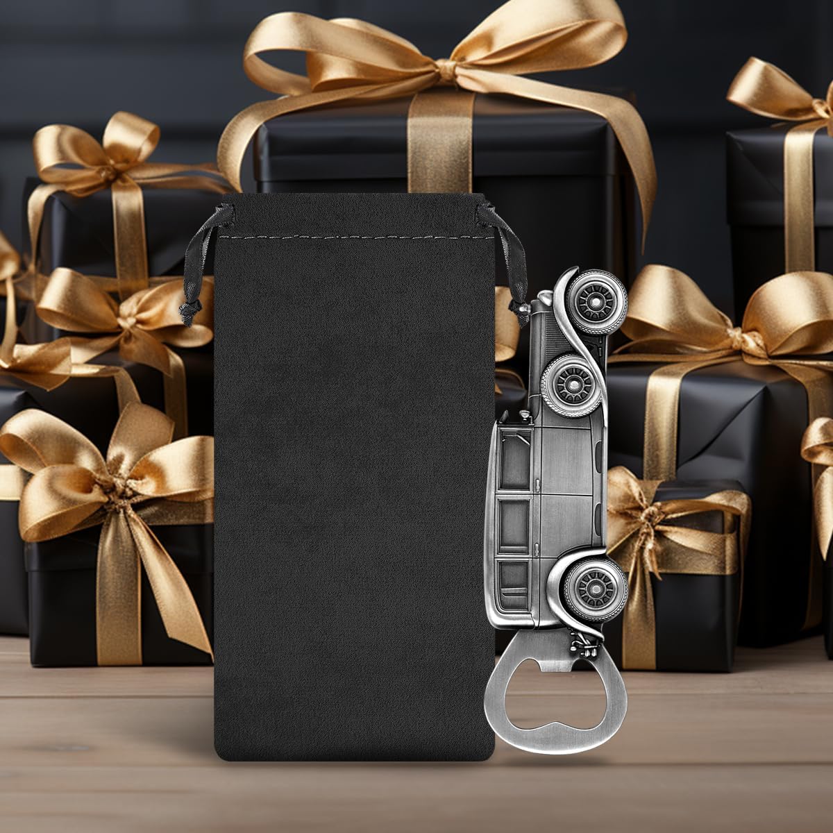 LKKCHER Car Bottle Opener, Classic Car Gifts for Men Him, Birthday Fathers Day Christmas Gifts for Men Dad Grandpa, Vintage Beer Accessories, Silver with Gift Bag