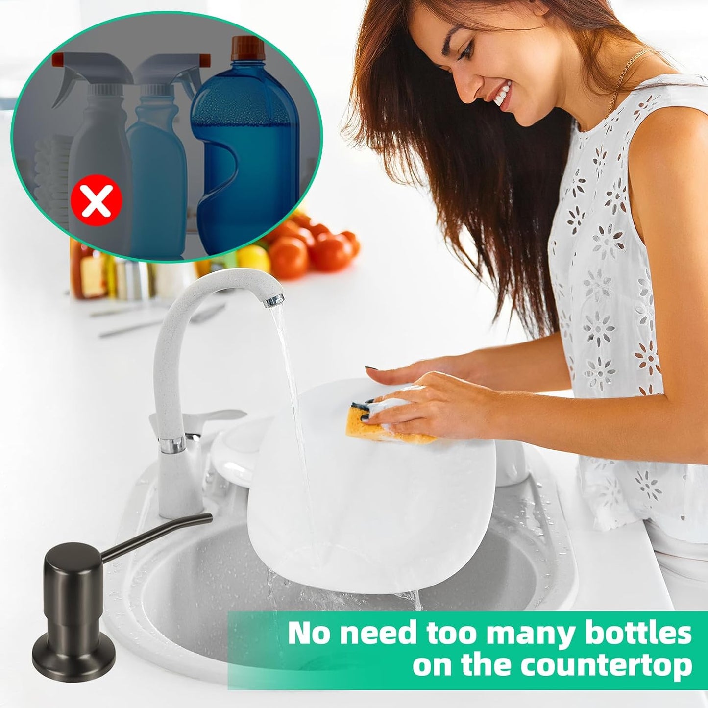 Soap Dispenser for Kitchen Sink, Built in Sink Soap Dispenser, Countertop Soap Dispenser Pump with 47" Extension Tube kit, No Need to Fill Little Bottle Again, Gray