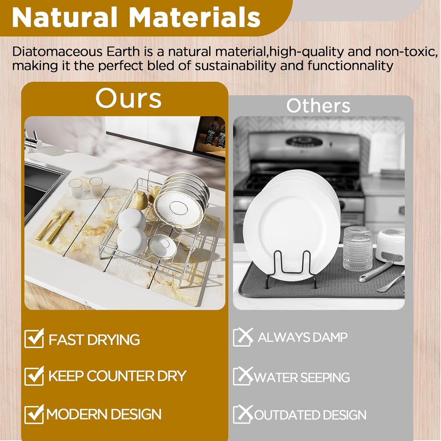 Stone Drying Mat for Kitchen Counter, White with Gold Veins Stone Dish Drying Mat - Diatomite Water Absorbing Drying Stone for Kitchen Counter Mat, Quick Dry Stone Mat Kitchen for Cups Dishes Bottles.