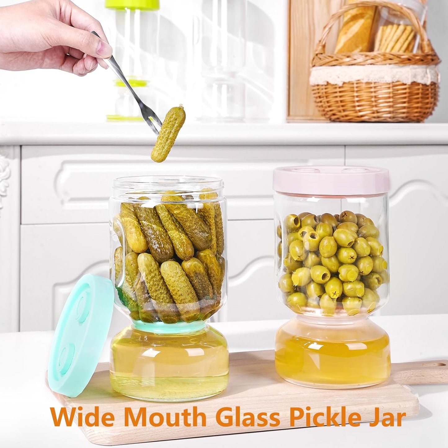 ZENS Pickle Jar with Strainer Flip, 51oz Pickle Container Pickle Juice Separator Hourglass Jar for Olive Keeper, Leakproof Pickle Holder Jars for Pickling Dill Sliced, Gherkin Storage, Gifts for Mom