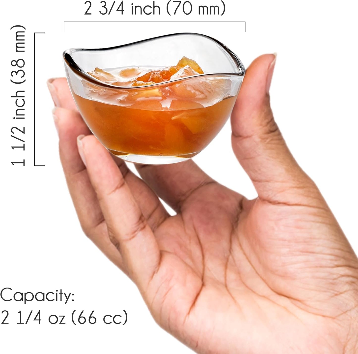 Volarium Mini Glass Prep Bowls Set of 6, 2 1/4 oz Capacity, Modern Style, Round Glass Bowl Set, Condiment & Spice Bowls, Transparent, Dishwasher & Microwave Safe