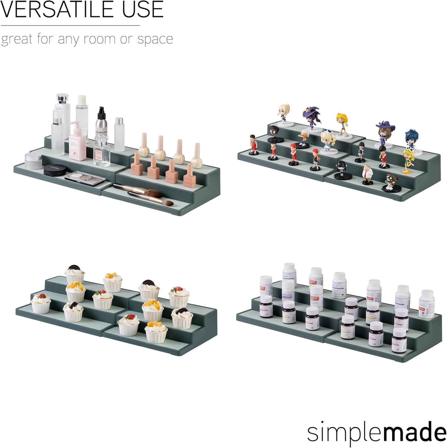 SIMPLEMADE 3-Tier Spice Rack Organizer - Versatile Storage Shelf for Kitchen, Bathroom, Bedroom & Office, Set of 1, Expandable Sage