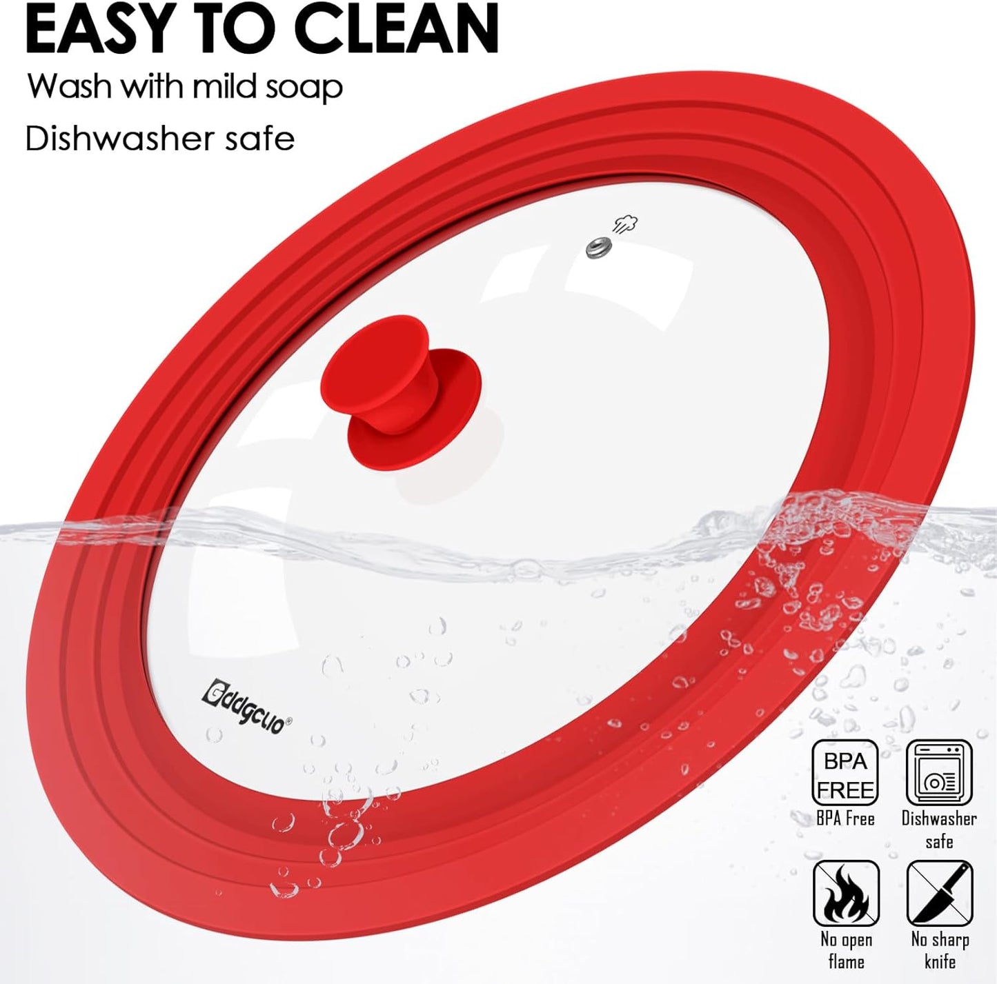 Universal Pan Lids, Silicone Pot lids for Pots, Pans & Skillets - Fits 11", 12" & 13" Diameter Cookware, Replacement Frying Pan lid, Dishwasher Safe (Red)