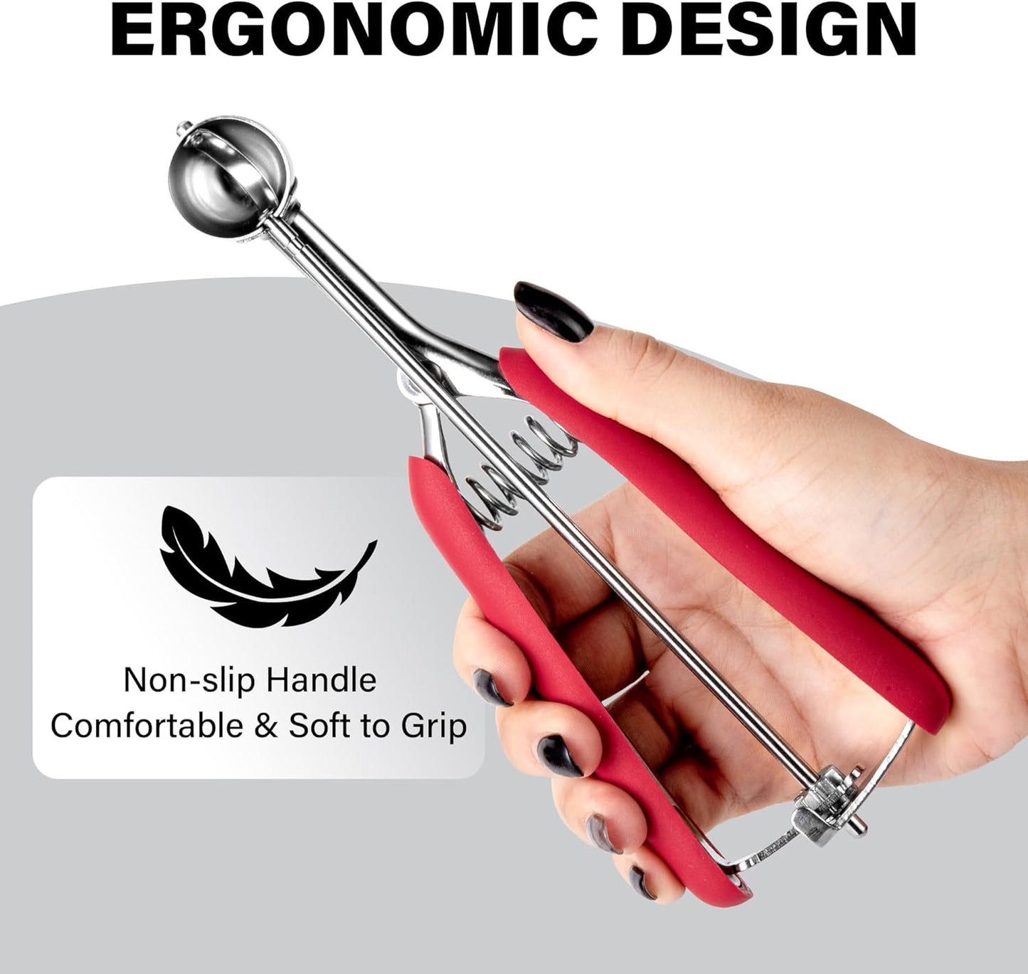 TJ POP Extra Small Cookie Scoop, 1 Teaspoon Cookie Scoop, Mini Ice Cream Scoop for Melon Baller, Cookie Dough, 0.2oz / 25mm, Easy Squeeze & Release, Red