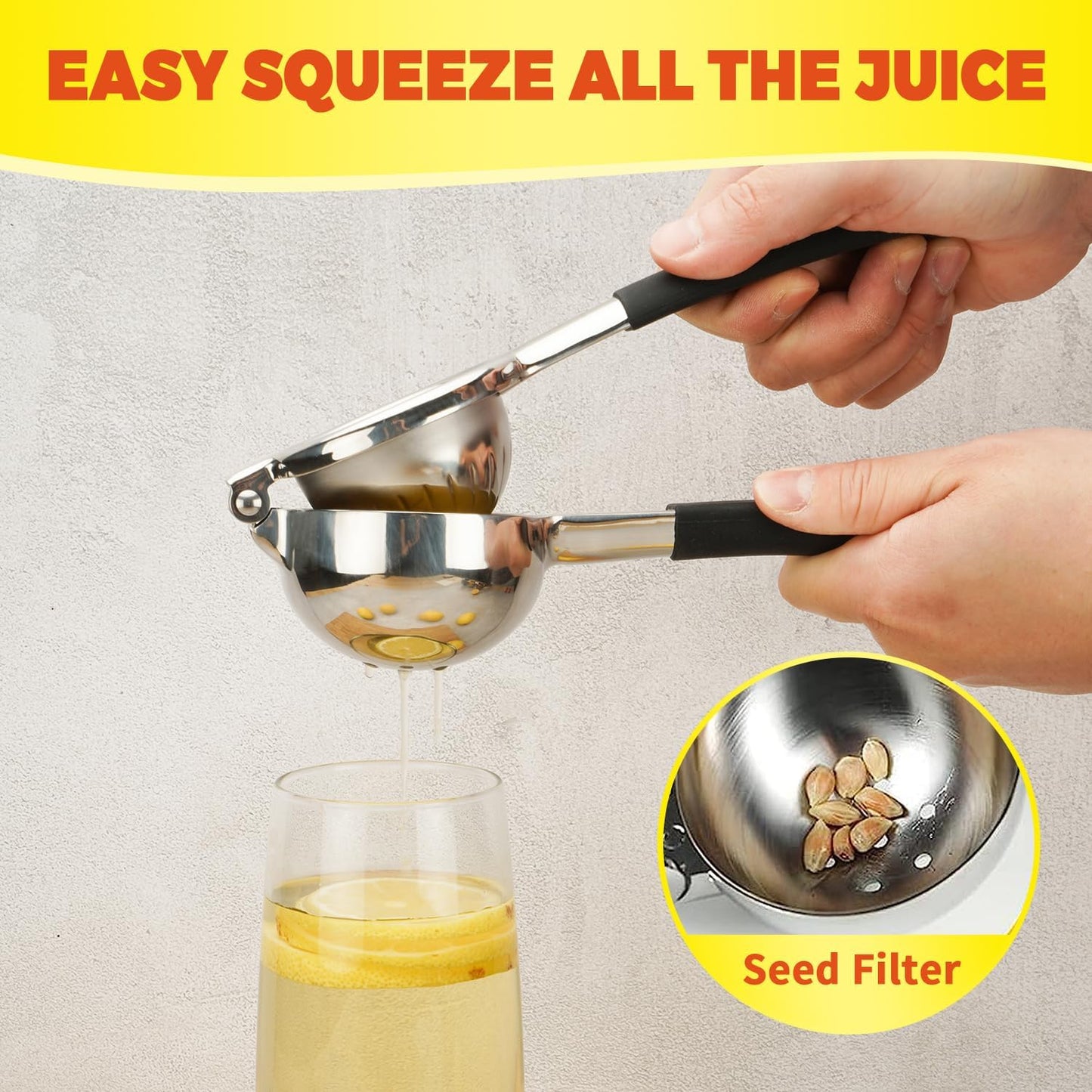 Lemon Squeezer,304 Stainless Steel Citrus Press Juicer,Non-Slip Grip Design Manual Juicer,Heavy Duty Manual Citrus Press Juicer & Lime Squeezer-Silver & Red