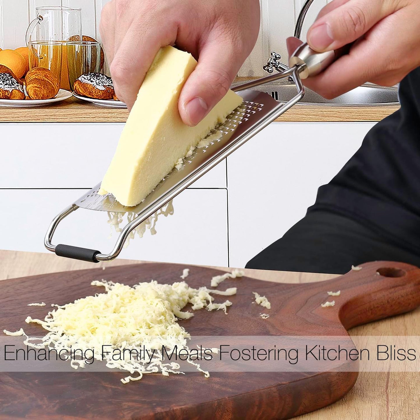 Professional-Grade Lemon Zester with Fine Blades, Lightweight Cheese/Vegetable Grater, Solid Wood Handle Design - Rust-Resistant, Durable, Essential Kitchen Tool (A2)