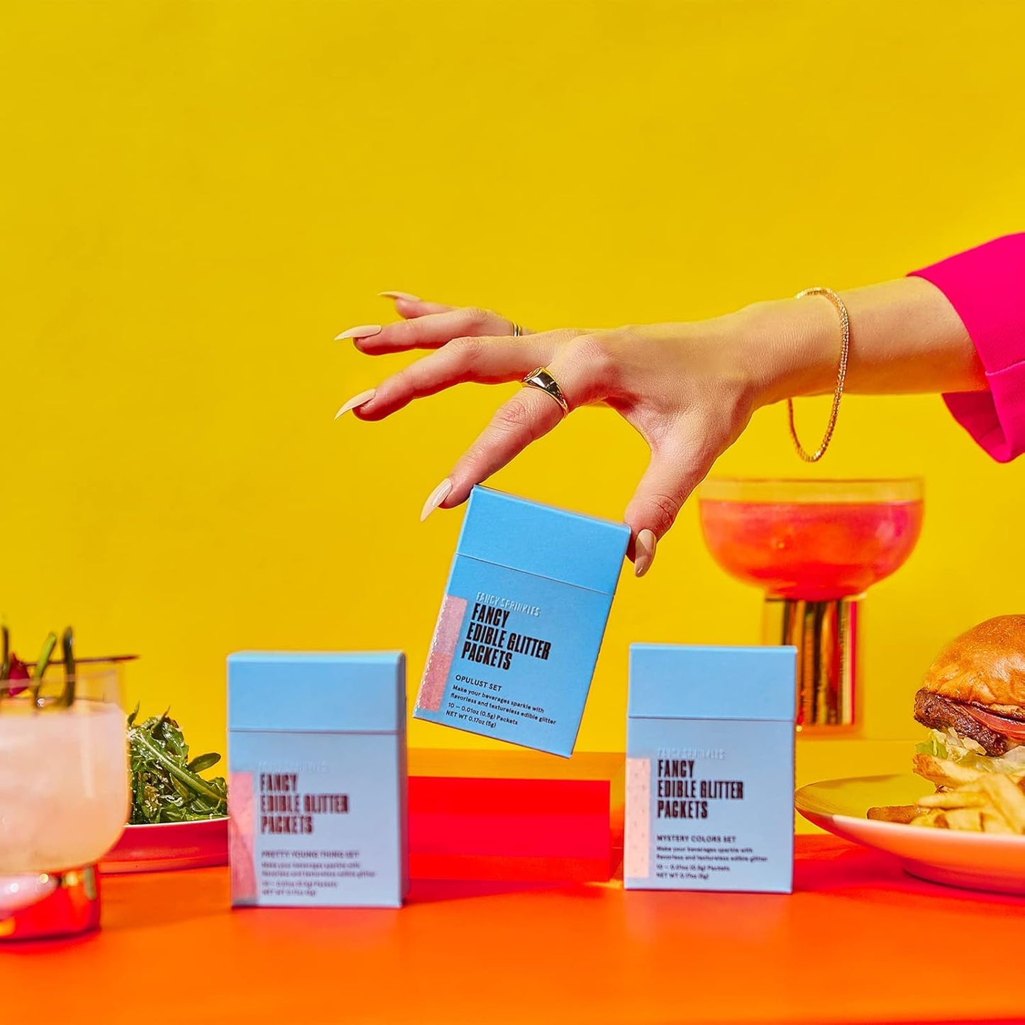 Fancy Sprinkles MVP Set (Opulust, Pretty Young Thing, and Mystery) Edible Glitter Packets Portable & On-The-Go for Sparkling Drinks, Champagne, Cocktails, Wine, Beer, & More. (3 Pack)