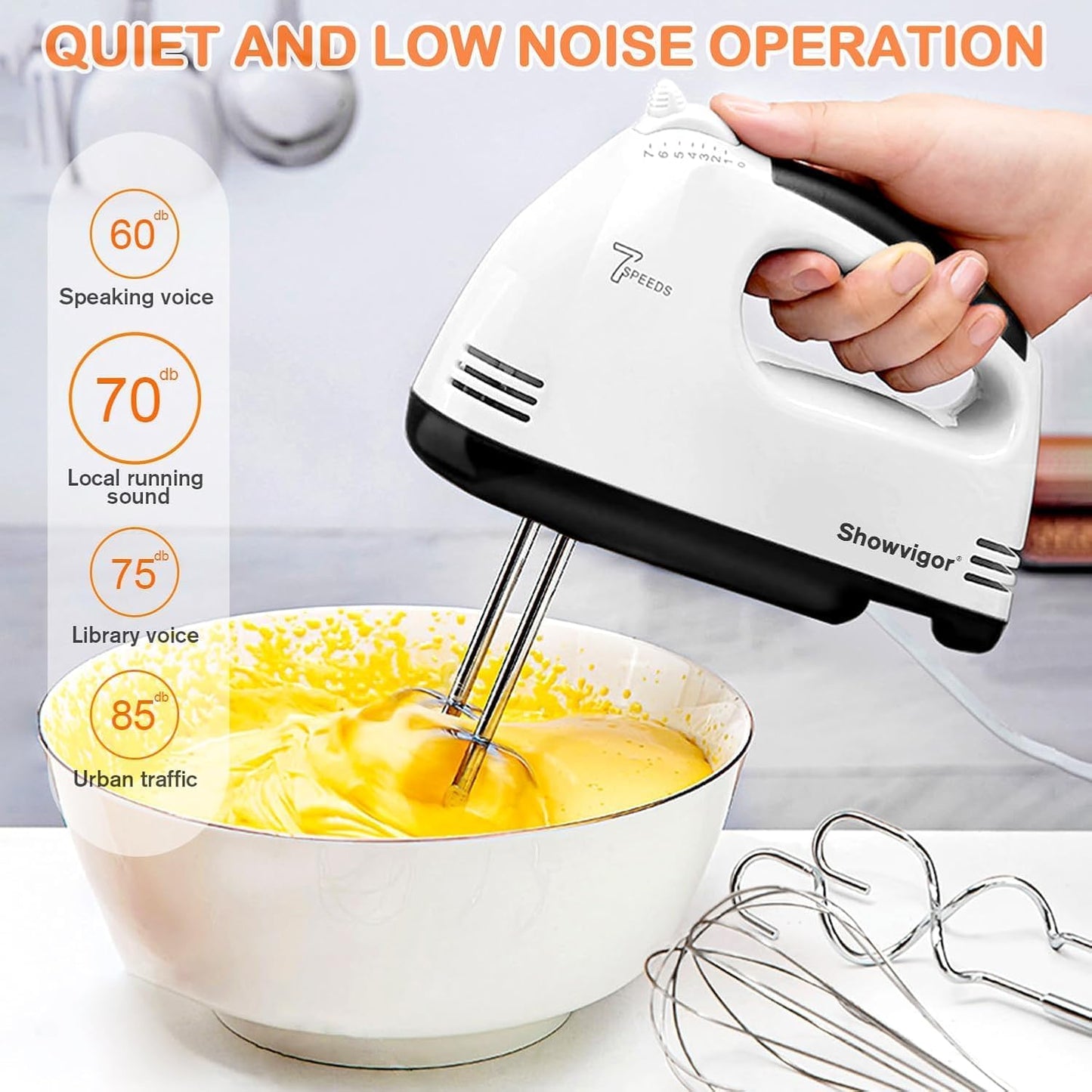 Hand Mixer, 7 Speed Electric Cake Whisk Food Mixer Self-Control/Turbo Boost with 5 Stainless Steel Accessory Food Beater for Cake Bread (size 3)