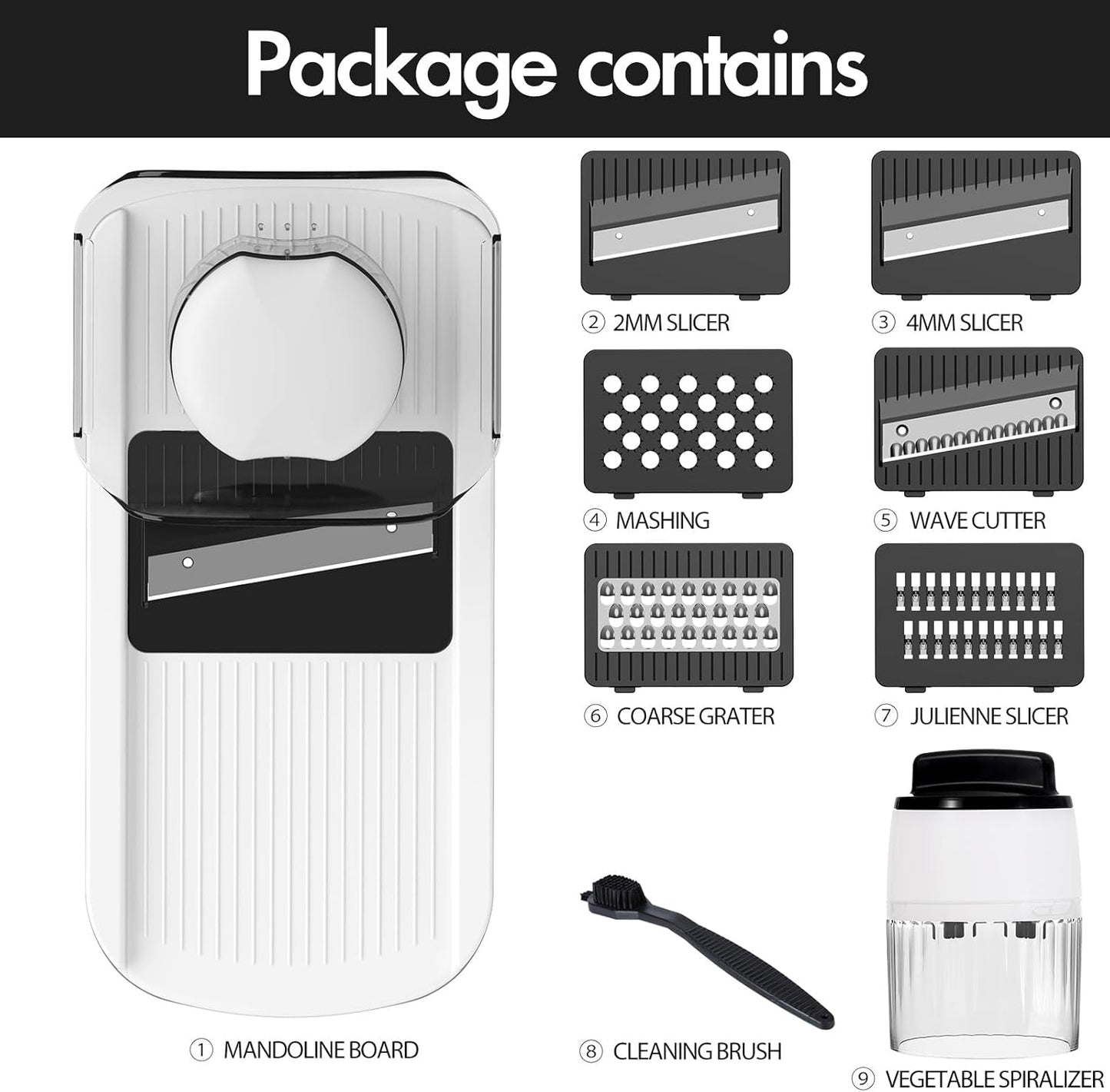 Cambom Mandoline Slicer Vegetable Slicer Spiralizer With 2 L Container for Potatoes, Tomatoes, Cucumbers, Carrots With 6 Blades White