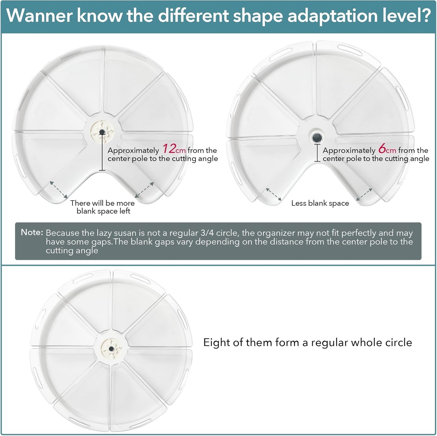 Oubonun Lazy Susan Organizers Set of 6, 10.2”x 9.4”x 4” Plastic Transparent Kitchen Cabinet Storage Bins with Handle, 4" Deep Container, 1/8 Wedge - Food Safe, without BPA