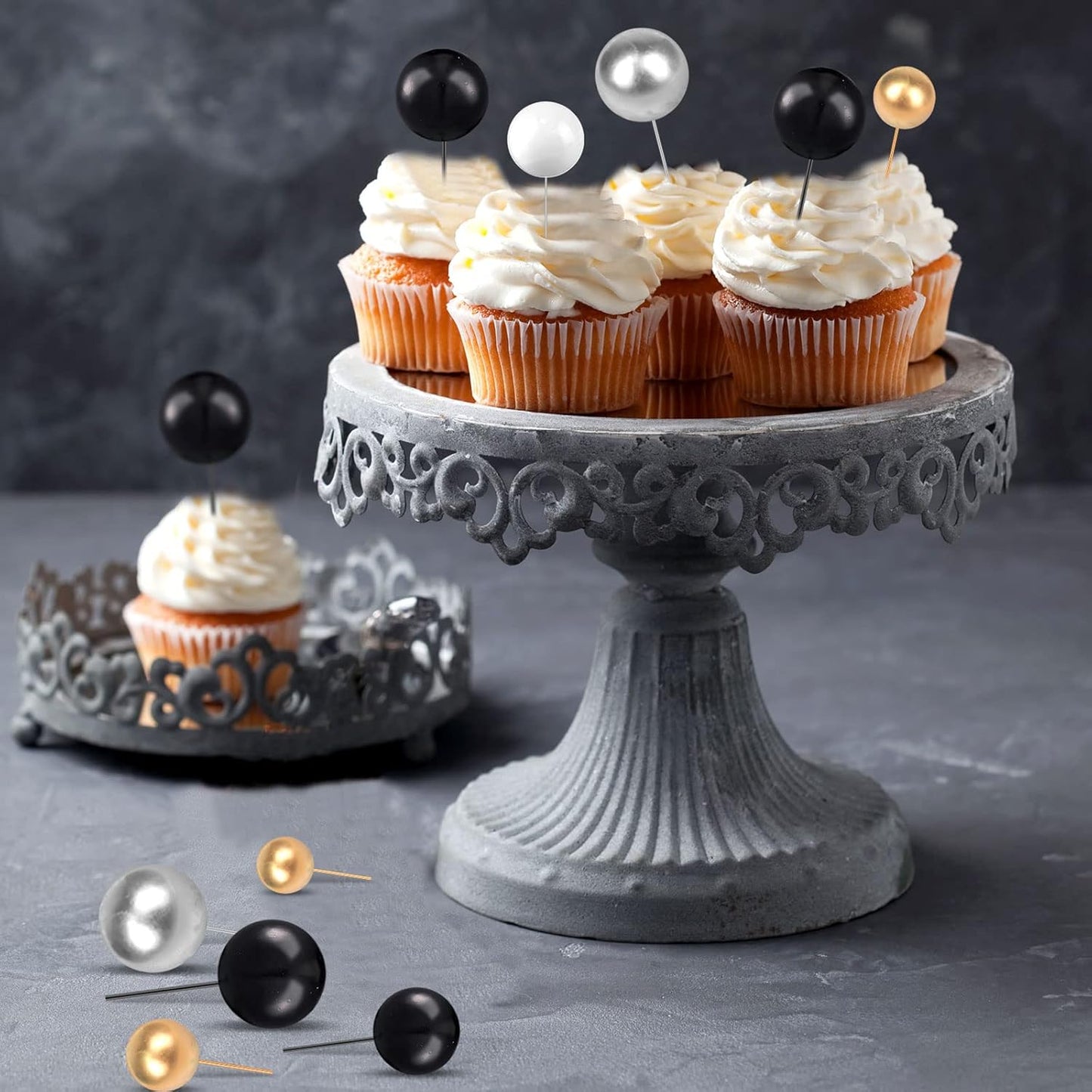 108 Pcs Balls Cake Topper DIY Cupcake Insert Foam Balloons for Cake Baking Wedding Anniversary Birthday Decoration(Black, Silver, White, Gold,Multi Sizes)