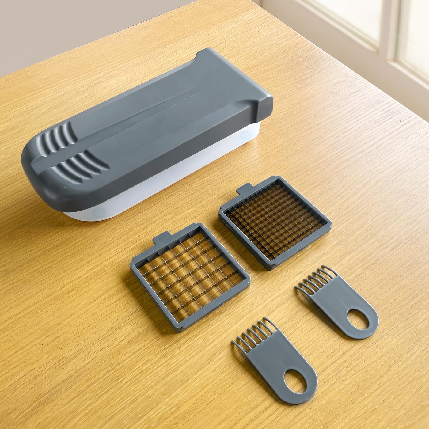 LHS Multifunctional Food Chopper - Onion, Vegetable Slicer Dicer Cutter, Potato Cutter - Veggie Chopper with Container (4 in 1, Grey)