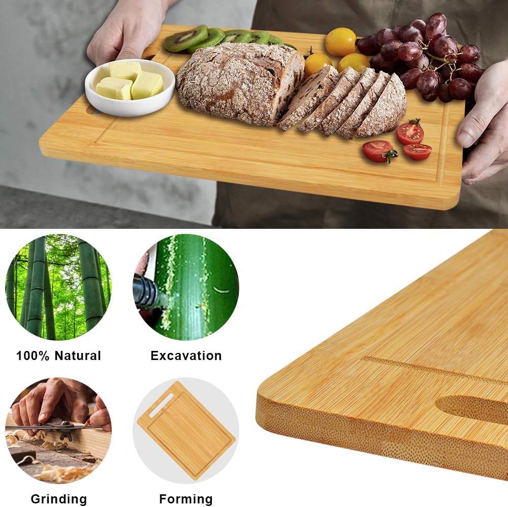 Bamboo Cutting Board, Wooden Cutting Boards for Kitchen, Wood Double Sided Food-Grade Chopping Board for Meat Cheese Vegetable (X-Large)