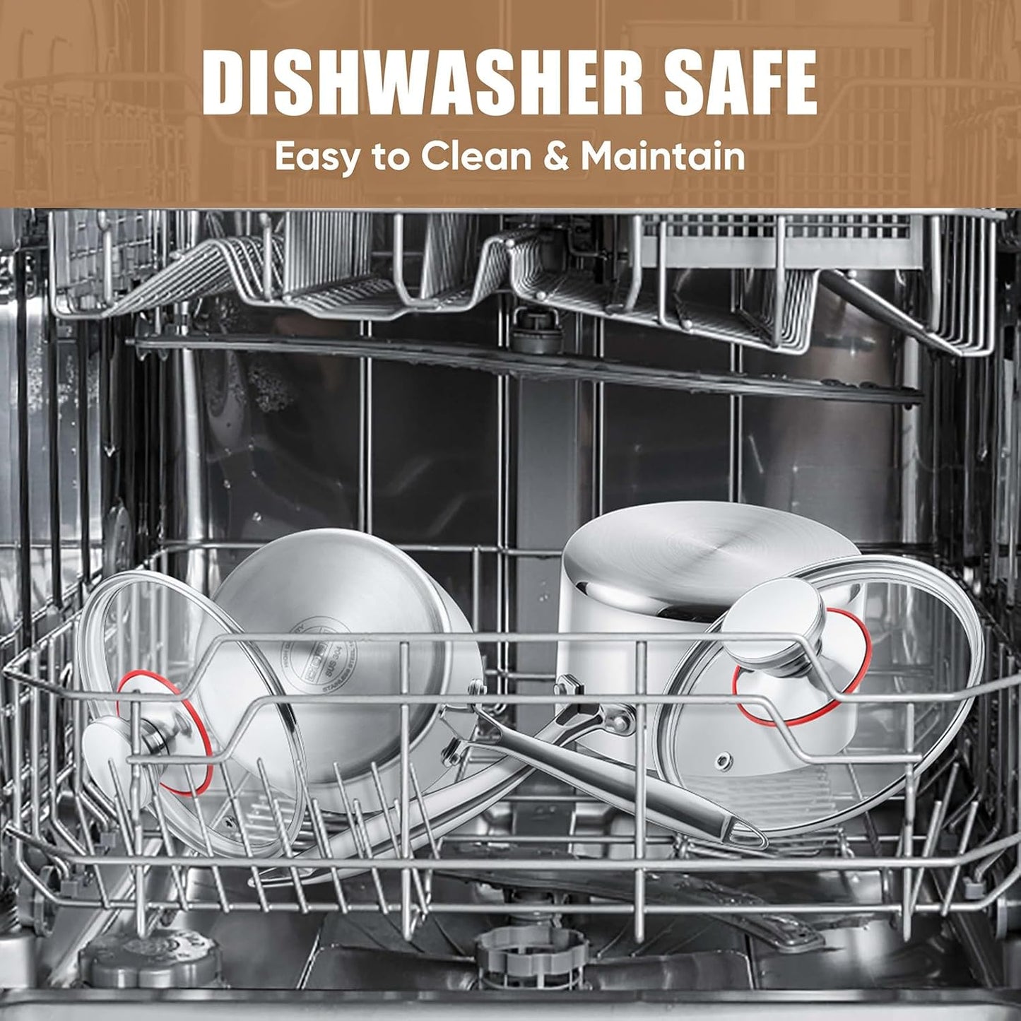 E-far Stainless Steel Saucepan Set - 2Qt & 3 Qt, Triply Sauce Pan Pot with Lid for Cooking Pasta Warming Milk Boiling Water, Small Metal Cookware for Kitchen, Induction Ready & Heavy Duty