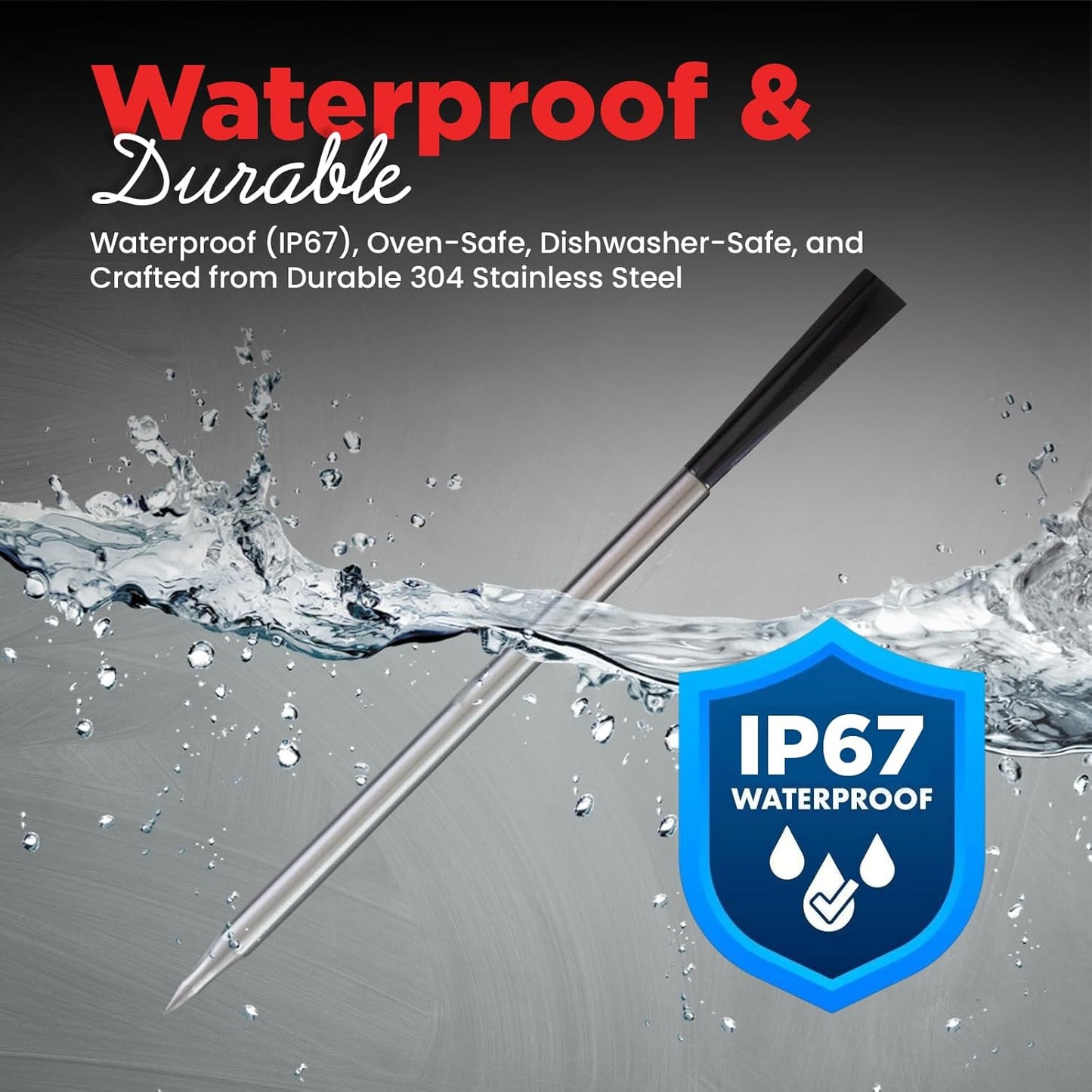 Meat Thermometer Digital Wireless –IP67 Waterproof, 48h Battery Life, Grill Thermometer with 820ft Range, Rechargeable Meat Probe, Wireless Meat Thermometer for BBQ, Smoker, Oven