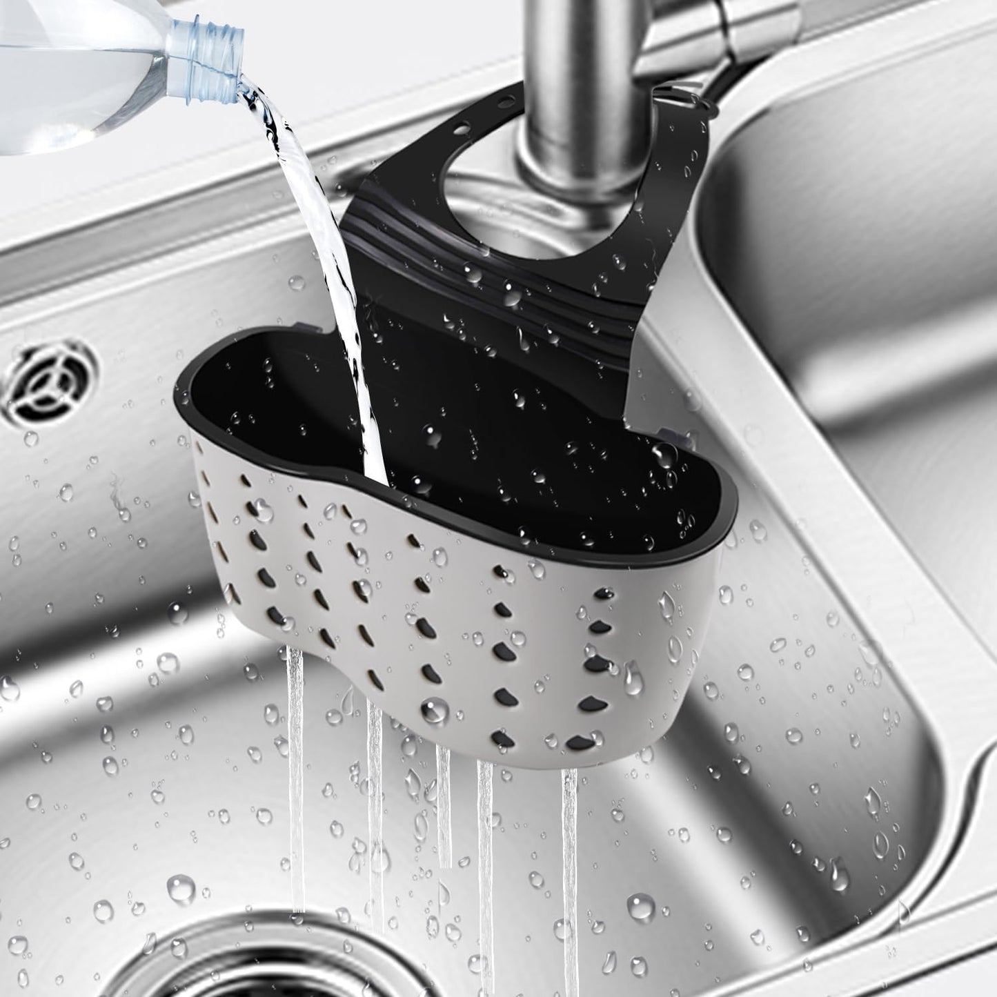 Kitchen Sink Caddy Sponge Holder for Organizer Dish Soap Holder Hanging Ajustable Strap Faucet Caddy with Drain Holes for Drying, Kitchen Sink Accessories (2 pcs)