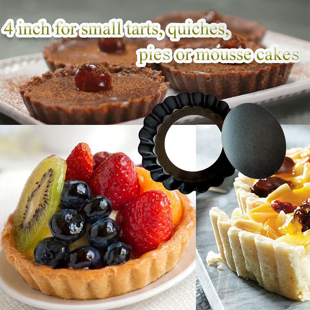 DATANYA 16 Pack Mini Tart Pans 4 Inch with Removable Bottom Round Nonstick Quiche Pan, Heavy Duty Fluted Side Tart Molds for Pies, Mousse Cakes, Dessert Baking