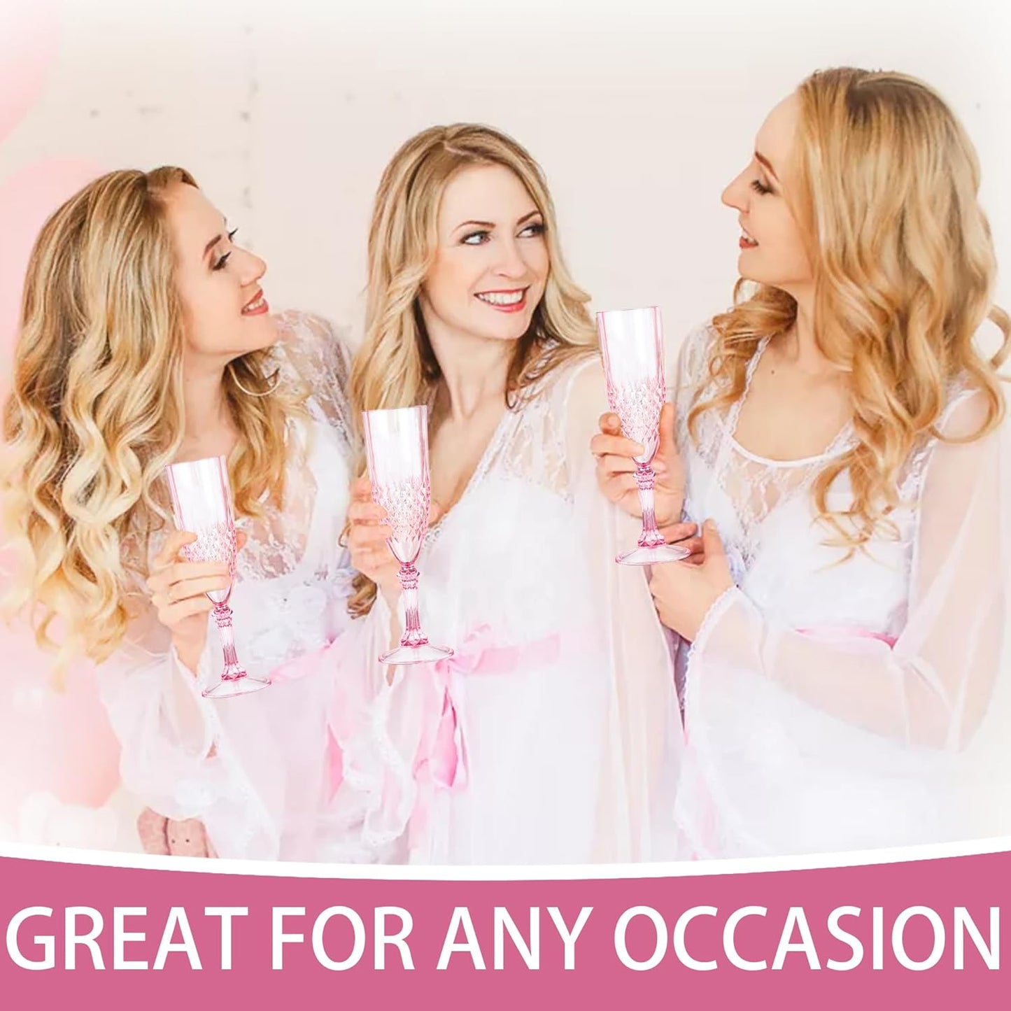 Plastic Champagne Flutes, 24PCS Pink Plastic Wine Glasses Goblets Reusable Champagne Flute for Weddings, Bachelor Parties, Toasting, and Events (24, Pink)