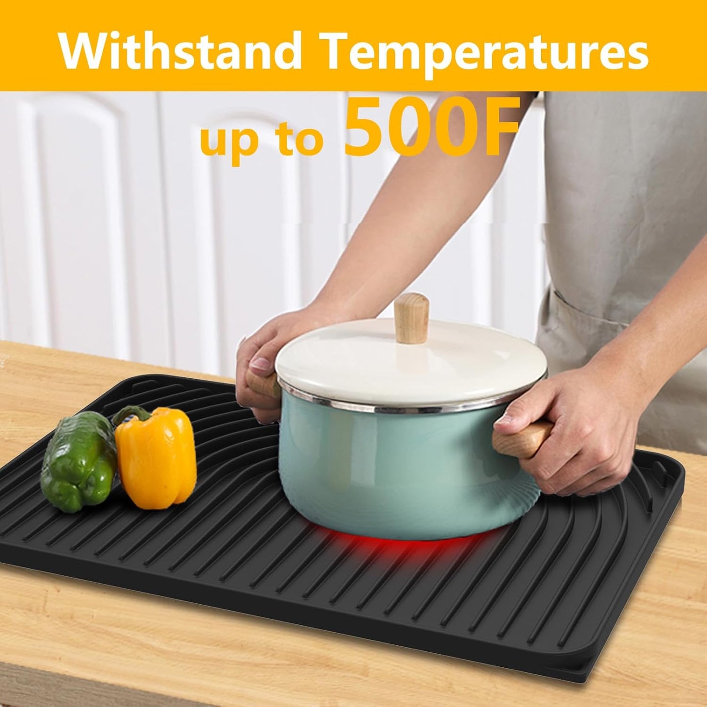 Silicone Drying Mat for Kitchen Counter,18"×12" Silicone Dish Drying Mat with Board Drain,Rubber Kitchen Counter Dry Matt for Dishes Drying Rack(black)