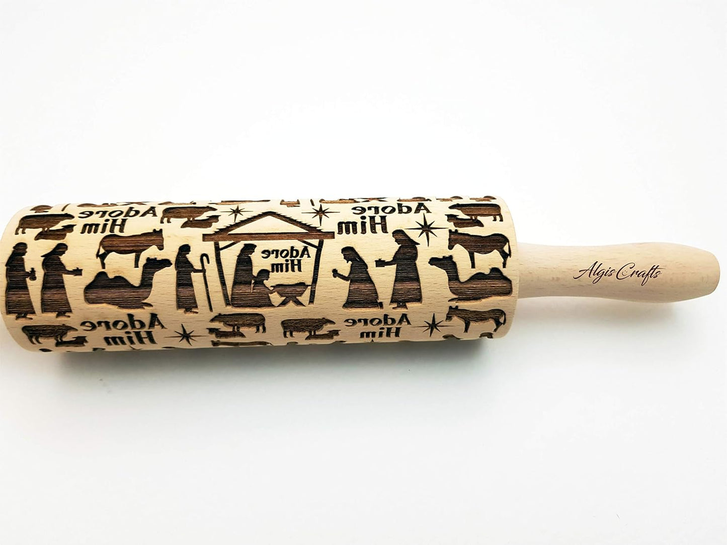 NATIVITY EMBOSSING ROLLING PIN for GINGERBREAD COOKIES for CHRISTMAS