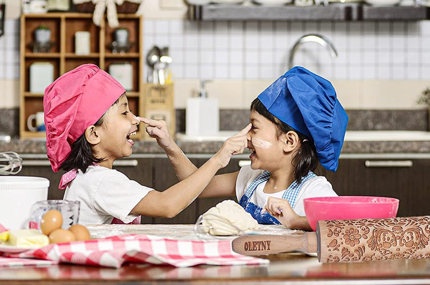 Christmas Wooden Rolling Pin for Baking Engraved Embossing Rolling Pin Cookie Stamps Roller Square Grid Cookies Mold Kitchen Decor Tools for Baking Embossed Cookies (Flower Plant)