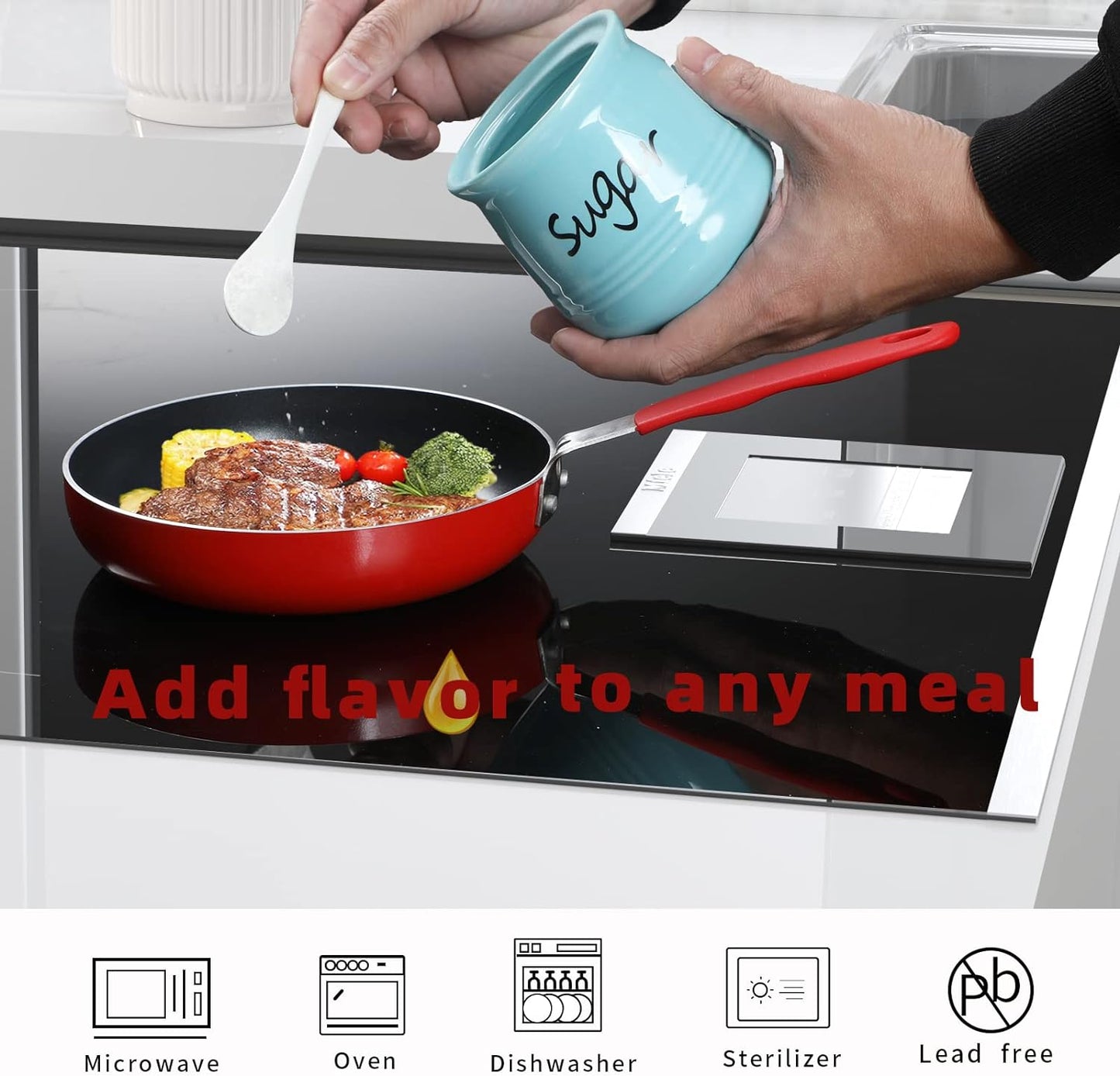 ONTUBE Ceramic Sugar Bowl with Lid and Spoon 12oz (Turquoise Blue)