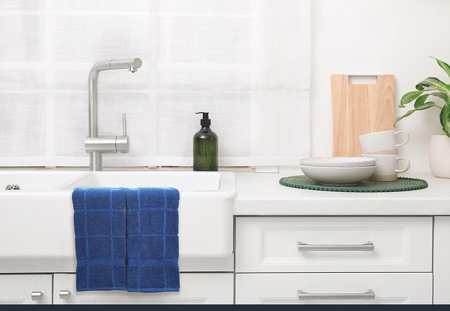 100% Cotton Terry Dish Towels for Kitchen, 4 Pack Plain, 16 x26 Inches, Super Soft and Absorbent, Perfect for Cleaning and Dish Washing | Navy Blue Kitchen Towels