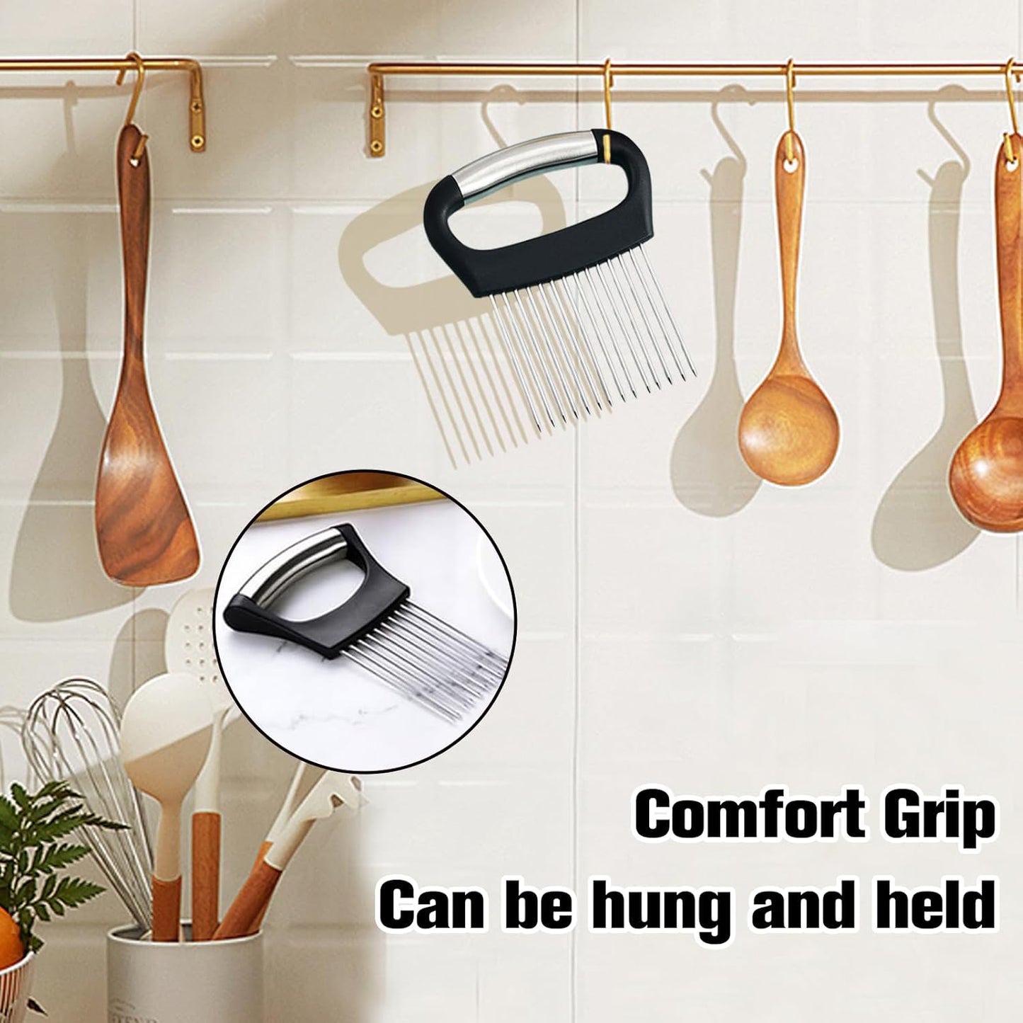 Onion Holder for Slicing, Large Onion Cutter Vegetable Chopper, Stainless Steel Tomato Slicer for Potato Lemon, Practical Meat Tenderizer Tool(2 Pcs)