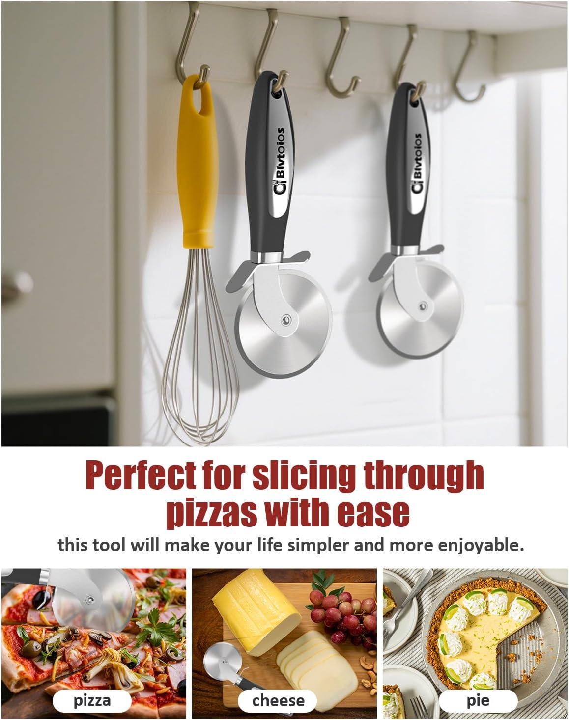 Premium Pizza Cutter, Multi-Purpose Stainless Steel Pizza Cutter Wheel with Non-Slip Soft Touch Handle, Perfect for Cutting Pizza, Dough and Pastry, Dishwasher Safe