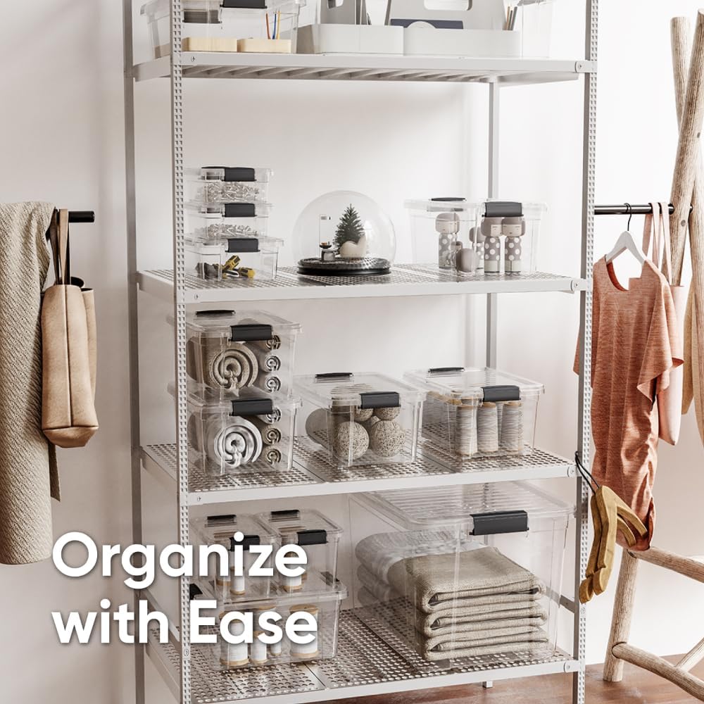 Superio Clear Storage Bins with Lids, Stackable Deep Storage Boxes with Latches and Handles, Extra Small, 4 Pack, Deep Containers for Home, Garage, and Kitchen