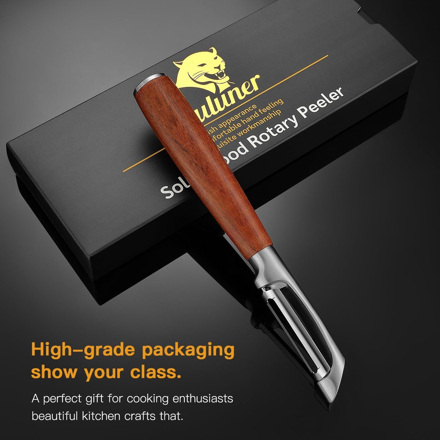 KU LUNER Premium 304 Stainless Steel Multifunctional Kitchen Fruit and Vegetable Peeler with Real Wood Handle,Ultra Sharp Strong Blade