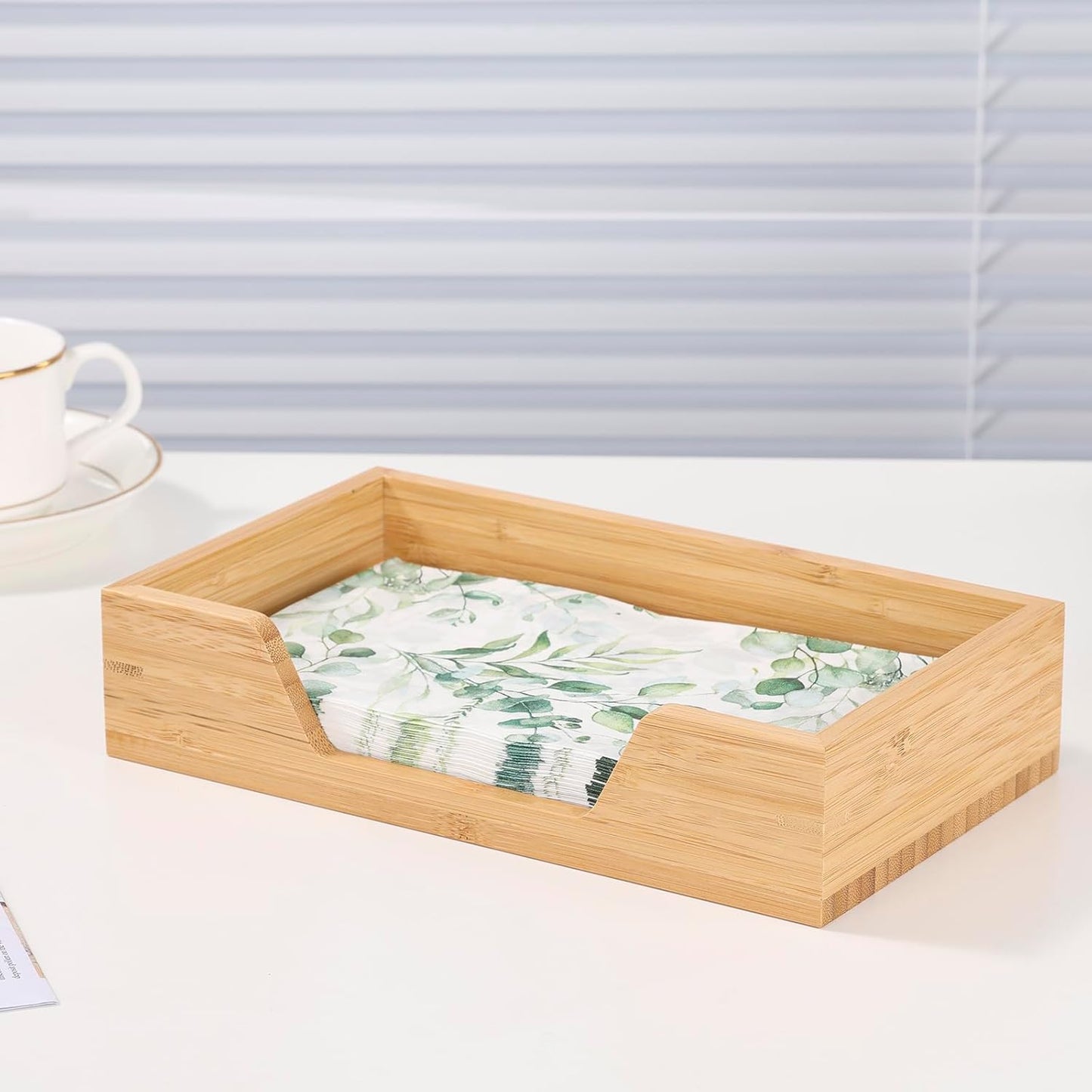 Guest Towel Napkin Holder, Bamboo Disposable Hand Towel Holder for Bathroom, Wooden Guest Towel Holder Tray with Big Side Opening, Rectangular Farmhouse Cocktail Napkin Holder