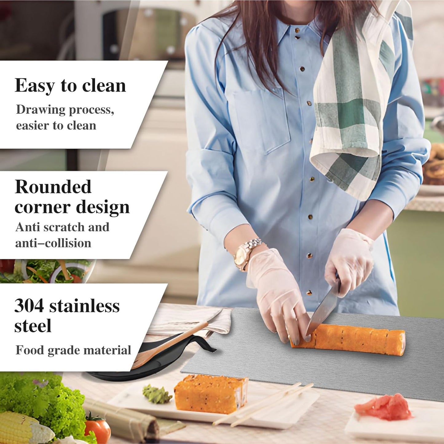 Stainless Steel Cutting Board for Kitchen - 304 Stainless Steel Chopping Boards for Baking, Double-Sided Use for Raw & Cooked Food - Ideal for Homemade Pasta, Pizza & Bread Making (11.8×15.7×0.06")