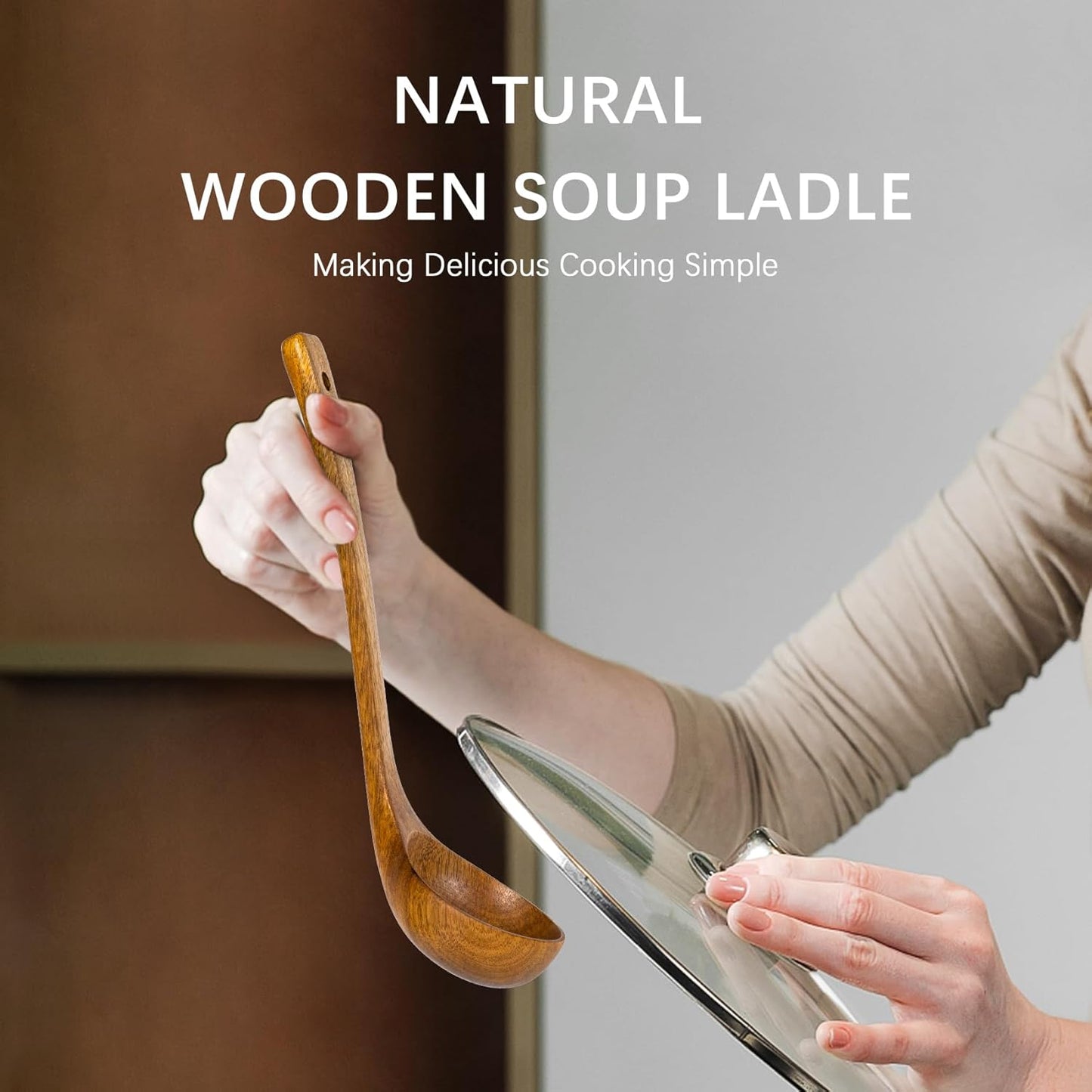 Wooden Ladle, 2 fl oz Medium Scoop Utensil for Serving & Cooking, Teak Wooden Ladle – Wood Spoon for Soup Natural and Sustainable