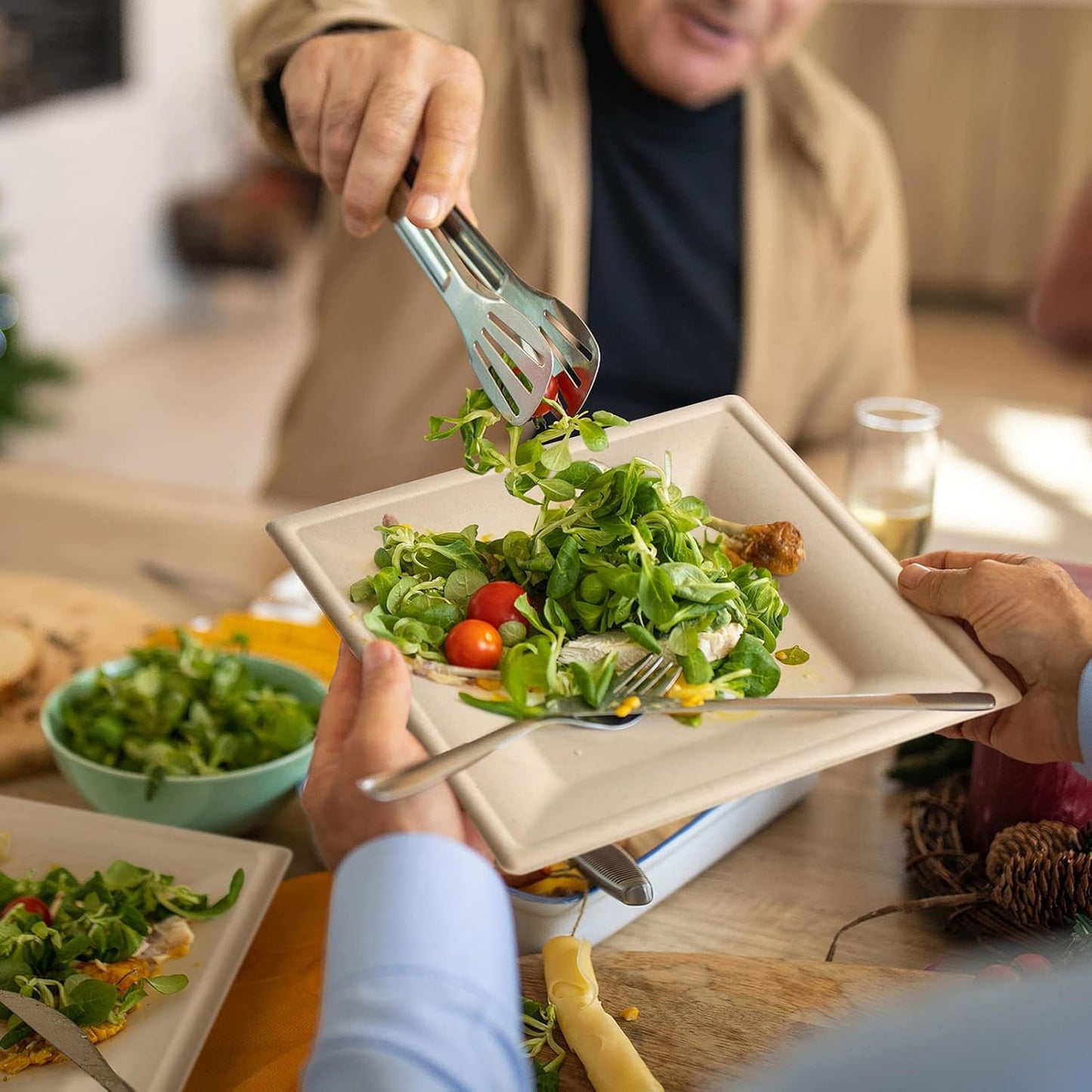 Gezond 100 Pack Compostable Square Plates 6 Inch Disposable Paper Plates Sugarcane Cake Plates for Party Unbleached Eco-friendly Salad Plates Biodegradable