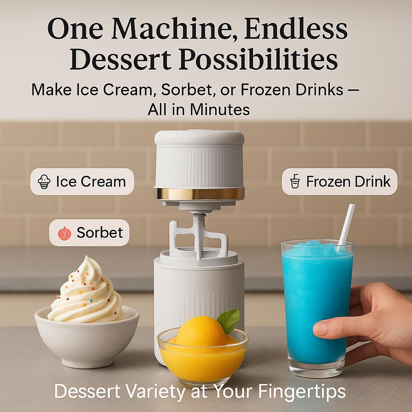 Rechargeable Electric 0.4 Quart Ice Cream Maker S500, Frozen Yogurt, Sorbet & Gelato Maker Machine, Homemade Dessert Maker Machine for 1–2 Servings in in 15-30 Minutes (Gold, 0.4 Quart)